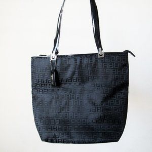 Chic All-Black Monogram Purse Vintage Printed Shoulder Bag Tote
